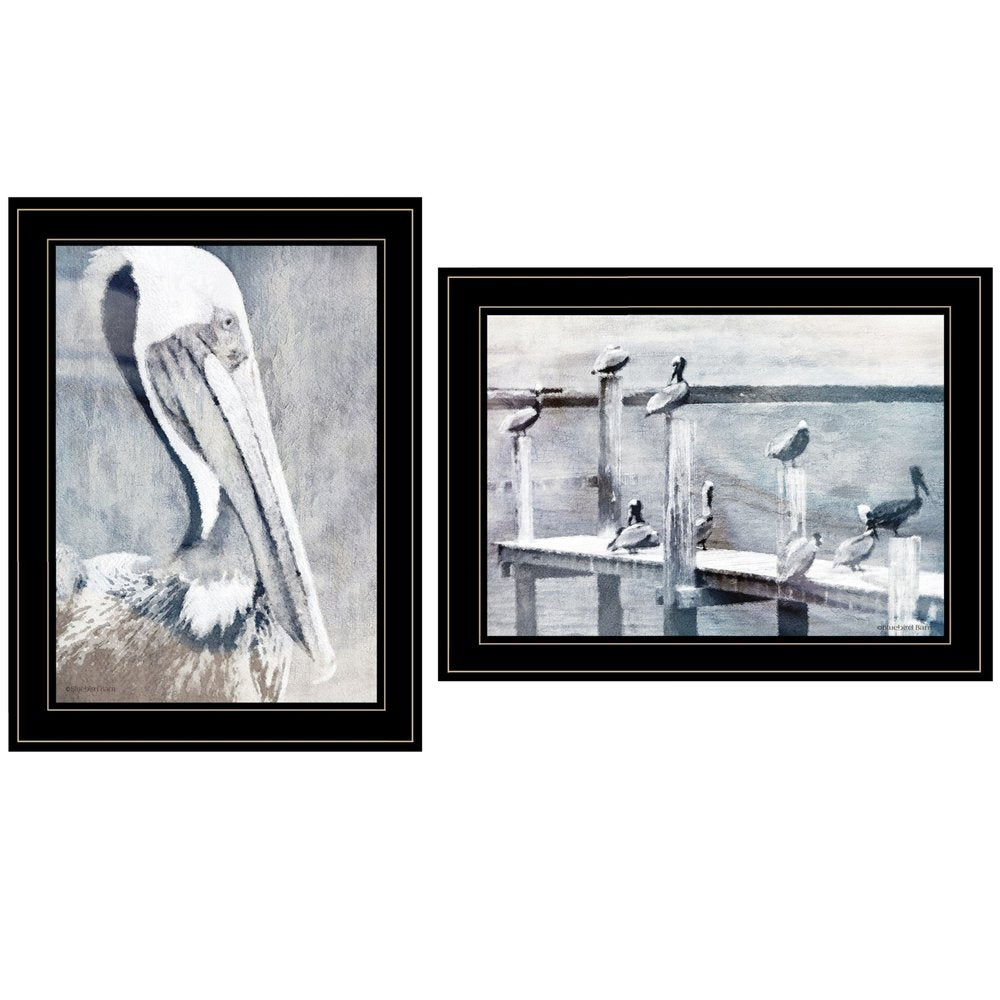 Set Of Two Pelican Party Black Framed Coastal Wall Art — view 1