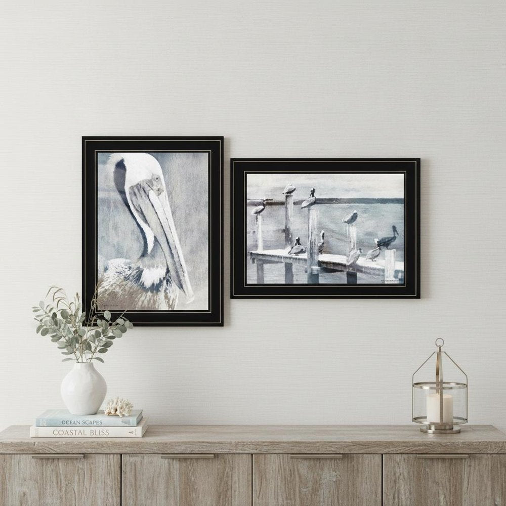 Set Of Two Pelican Party Black Framed Coastal Wall Art — view 4