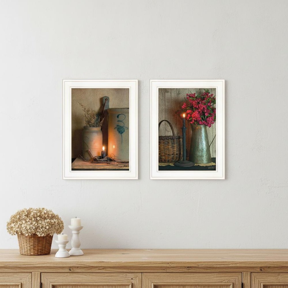 Set Of Two Country Candlelight White Framed Print Wall Art — view 4