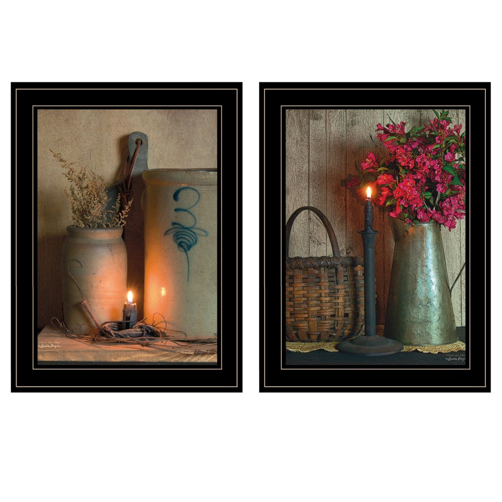 Set Of Two Country Candlelight Black Framed Print Wall Art — view 1
