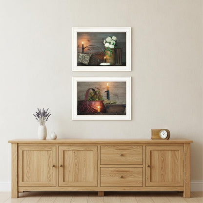 Set Of Two Country Candlelight 4 White Framed Print Wall Art