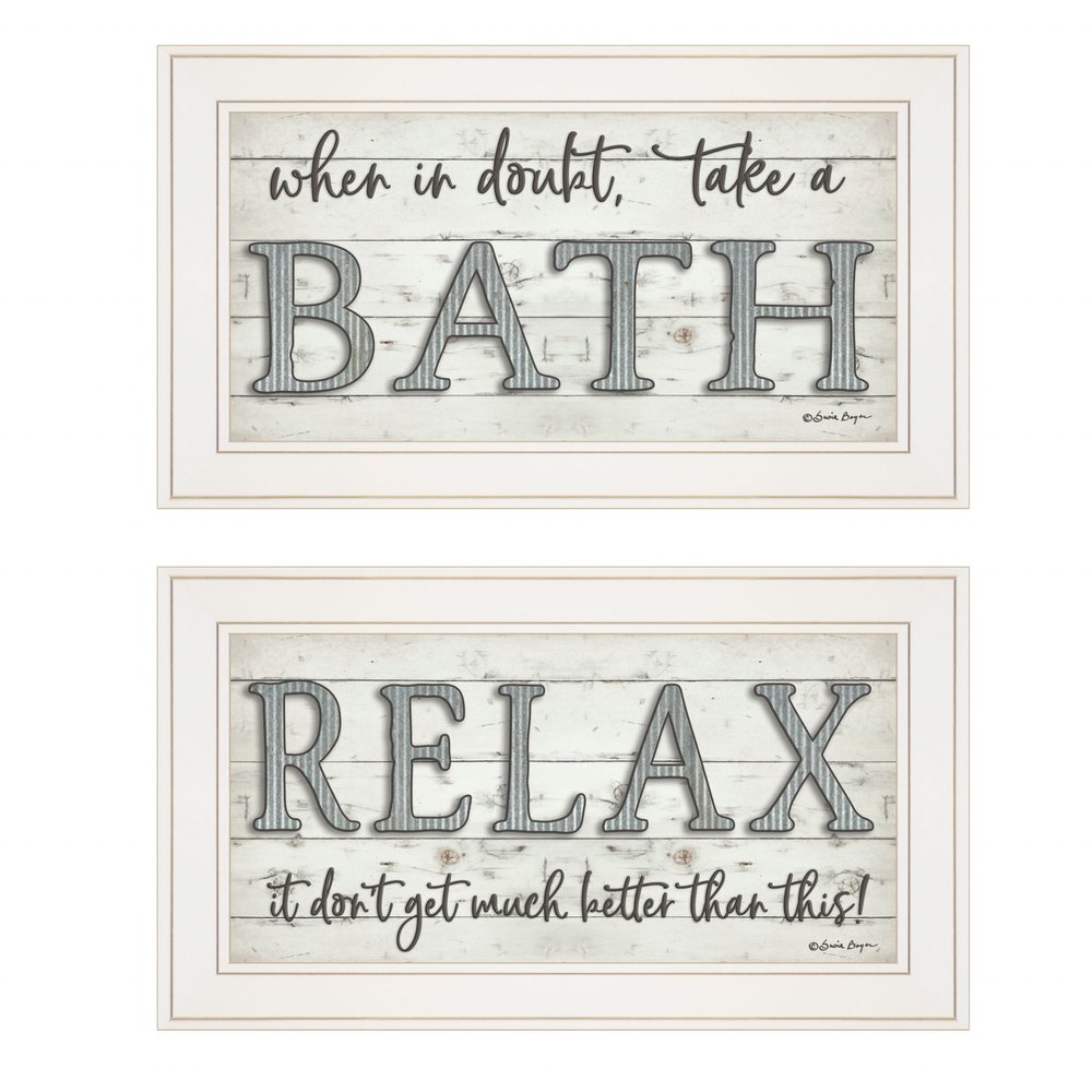 Set Of Two Bath Relax 1 White Framed Print Bathroom Wall Art — view 1