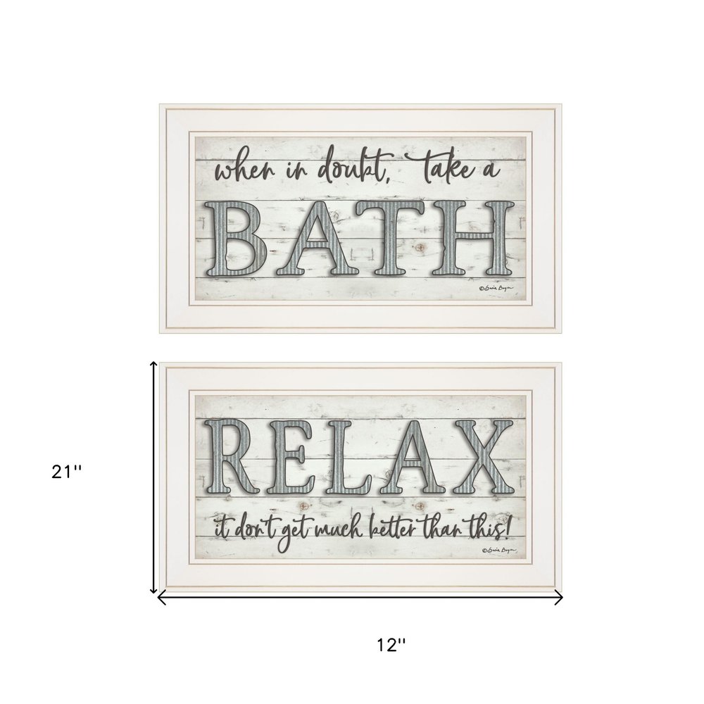 Set Of Two Bath Relax 1 White Framed Print Bathroom Wall Art — view 3