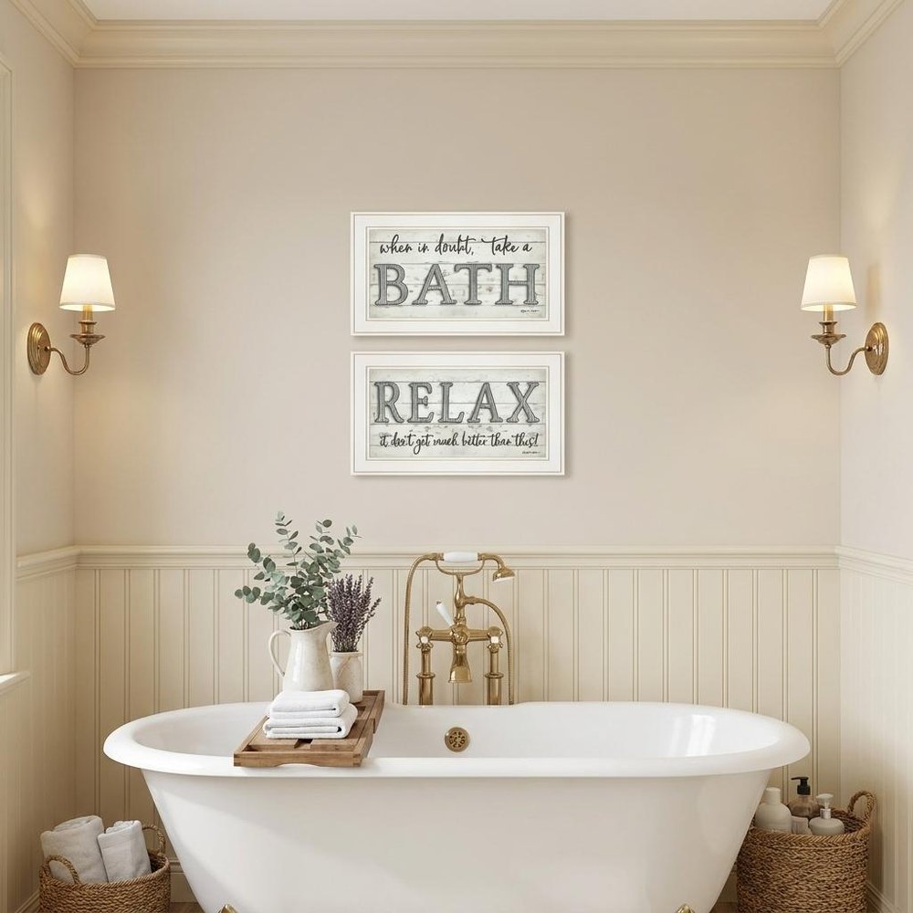 Set Of Two Bath Relax 1 White Framed Print Bathroom Wall Art — view 5