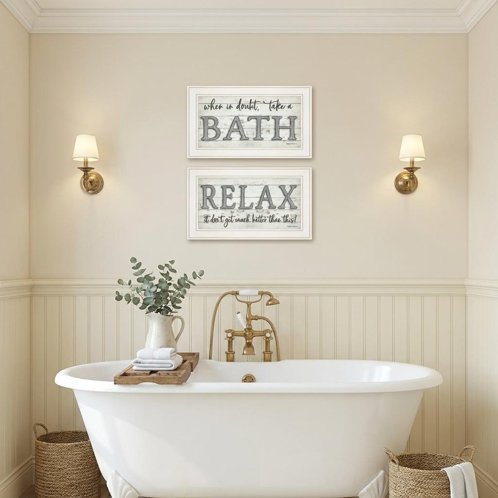 Set Of Two Bath Relax 1 White Framed Print Bathroom Wall Art — view 4