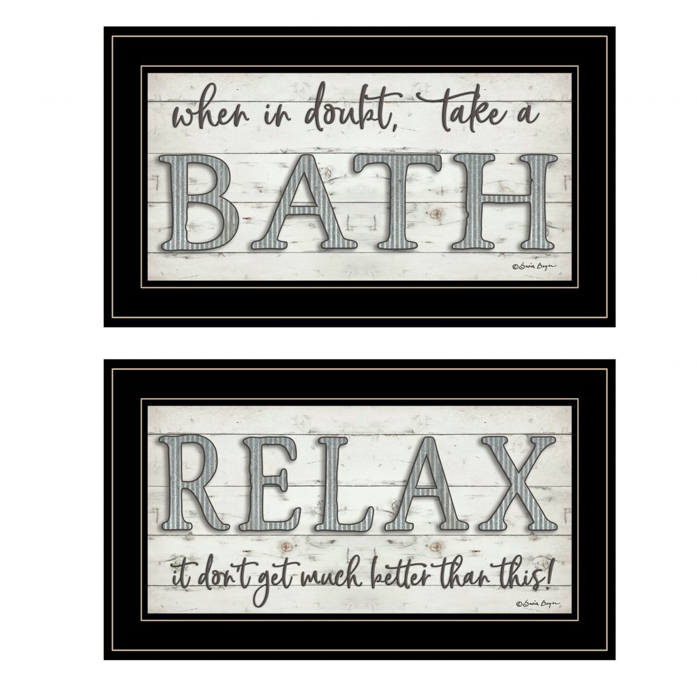 Set Of Two Bath Relax 2 Black Framed Print Bathroom Wall Art — view 1