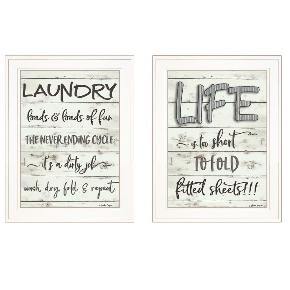 Set Of Two Loads of Fun 1 White Framed Print Bathroom Wall Art — view 1