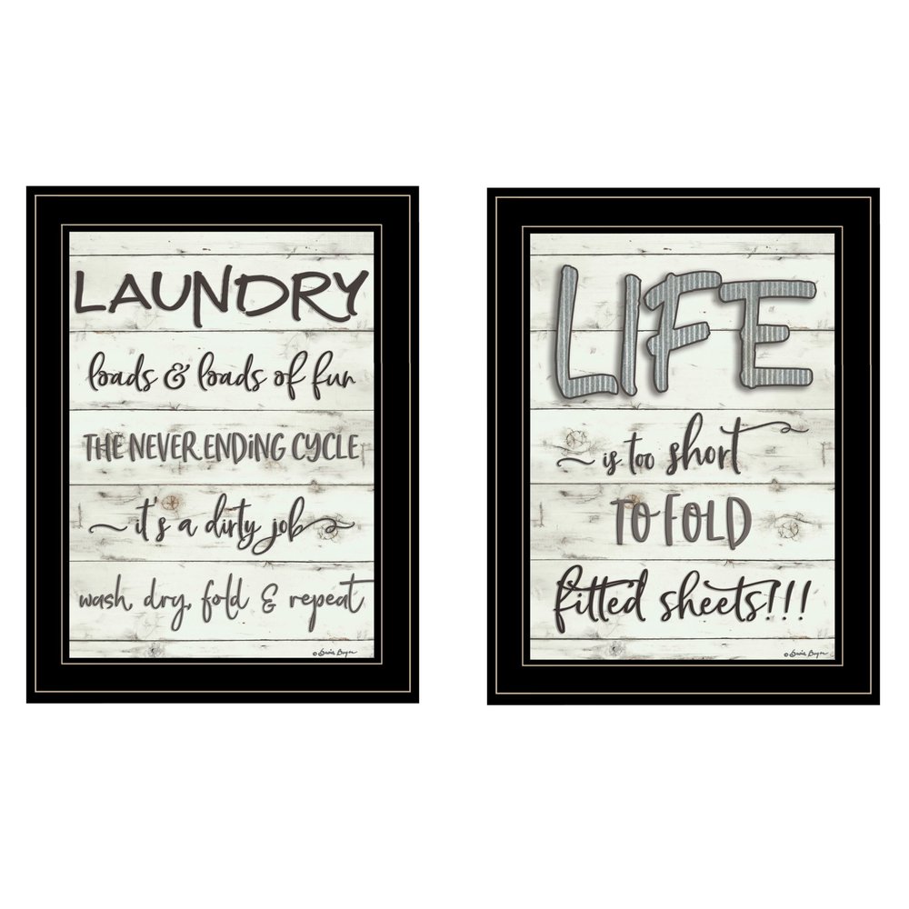 Set Of Two Loads of Fun 2 Black Framed Print Bathroom Wall Art — view 1