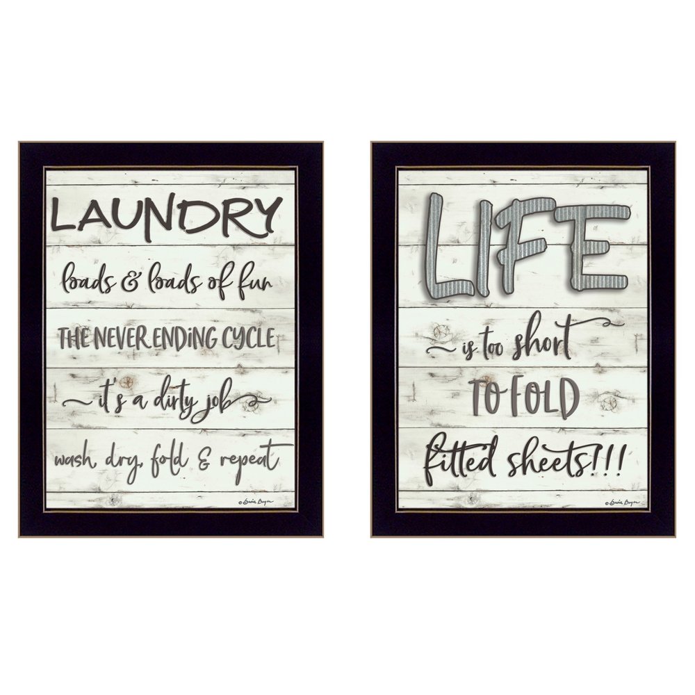 Set Of Two Loads of Fun 3 Black Framed Print Bathroom Wall Art — view 1