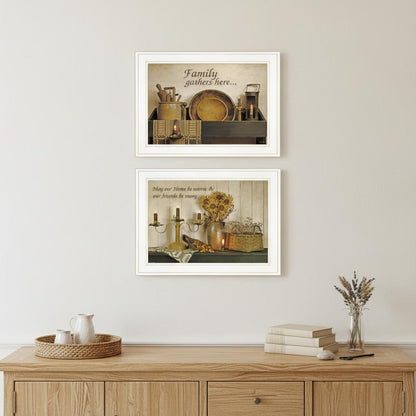 Set Of Two May Our Hearts Be warm 1 White Framed Print Kitchen Wall Art