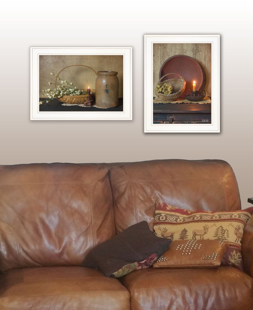 Set Of Two Candle Light and Flowers 1 White Framed Print Wall Art — view 3