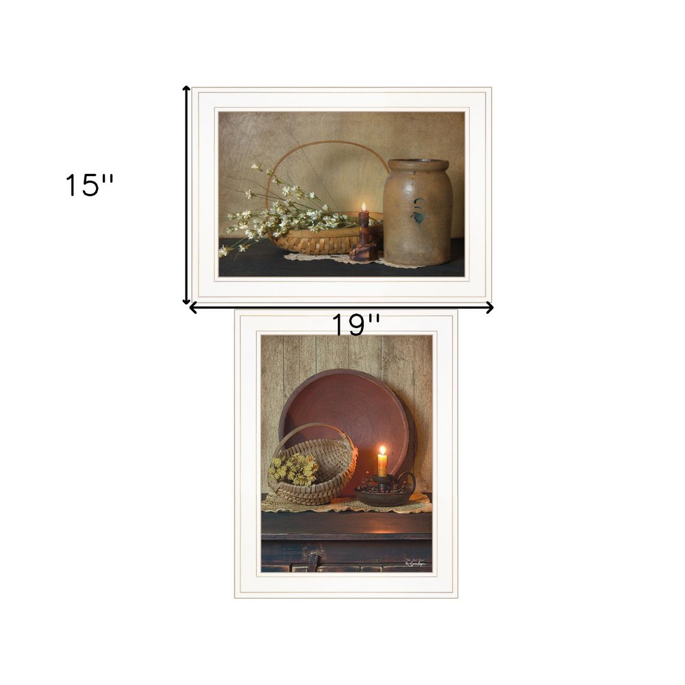 Set Of Two Candle Light and Flowers 1 White Framed Print Wall Art — view 9
