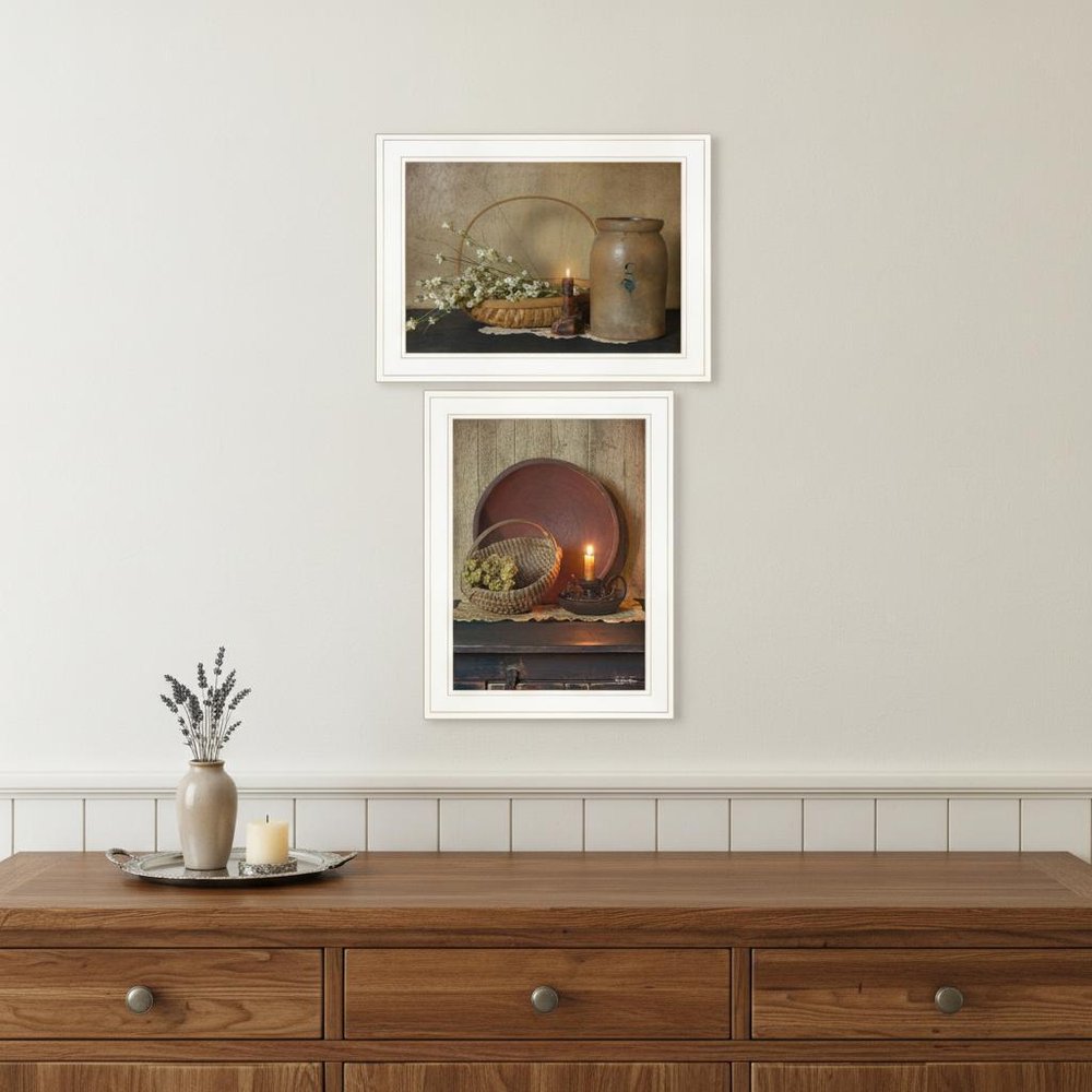 Set Of Two Candle Light and Flowers 1 White Framed Print Wall Art — view 6