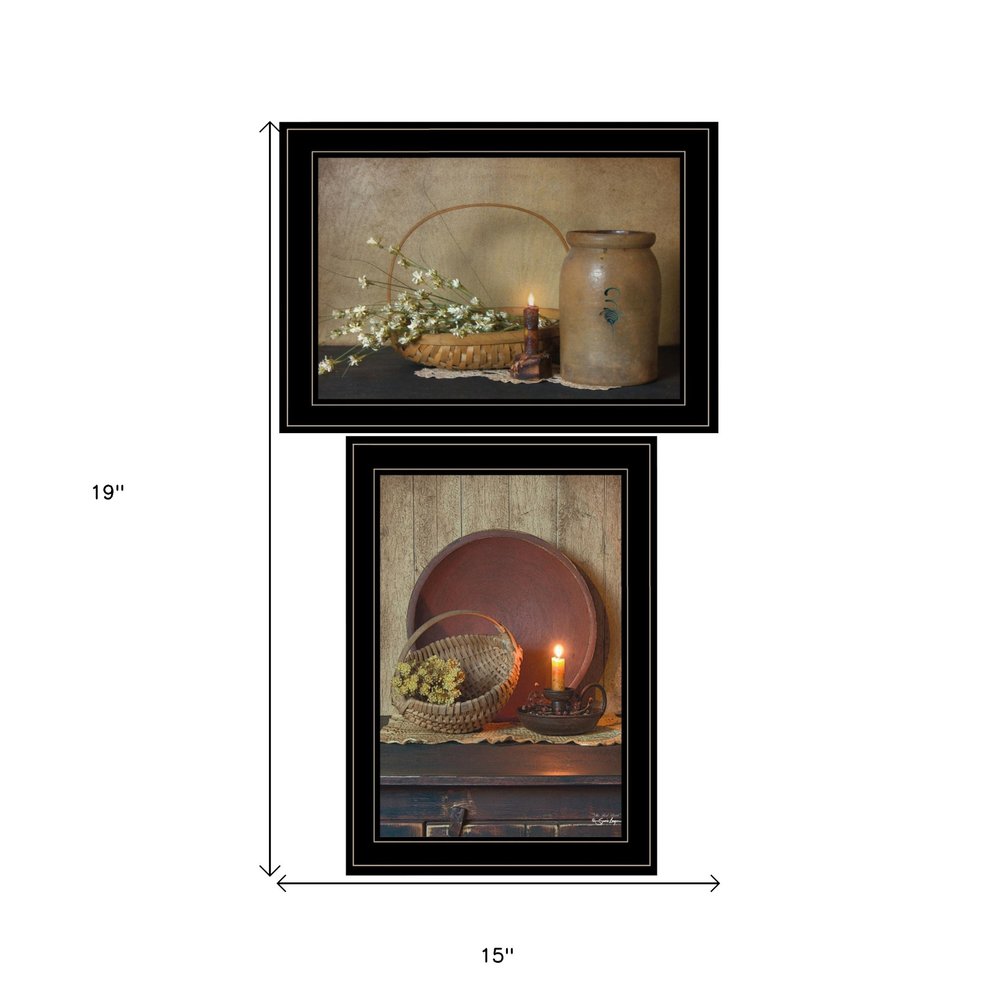 Set Of Two Candle Light and Flowers 2 Black Framed Print Wall Art — view 5