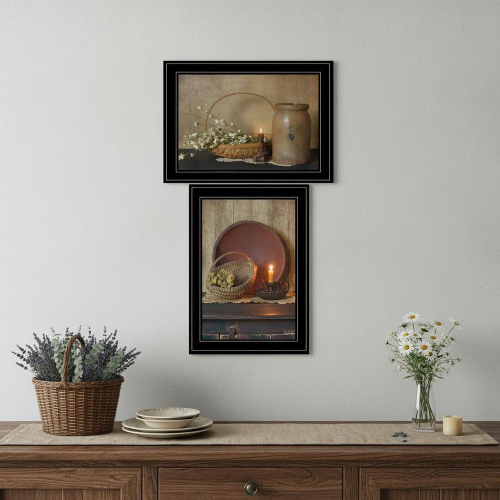 Set Of Two Candle Light and Flowers 2 Black Framed Print Wall Art — view 6