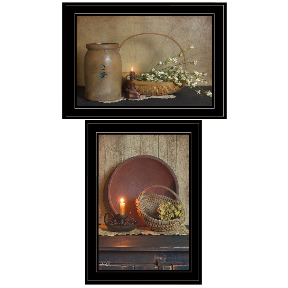 Set Of Two Candle Light and Flowers 2 Black Framed Print Wall Art — view 4