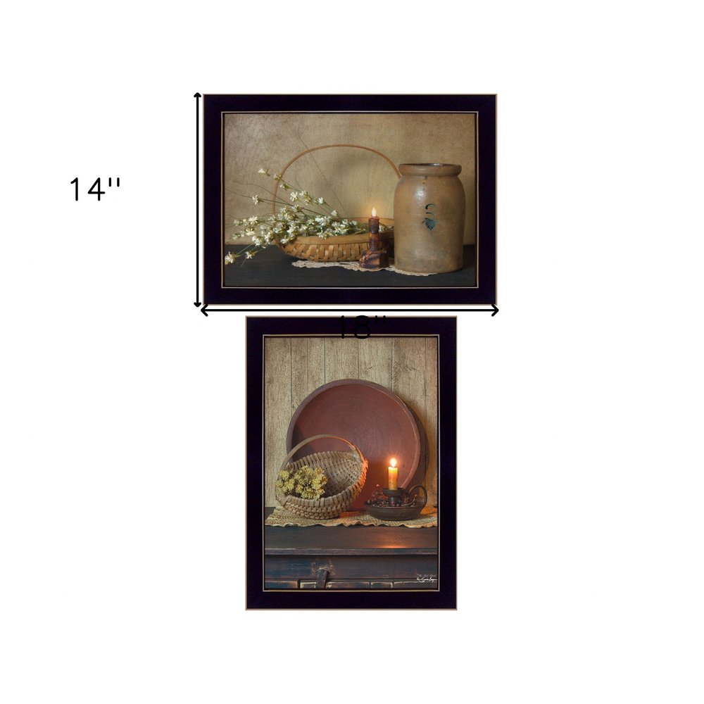 Set Of Two Candle Light and Flowers 3 Black Framed Print Wall Art — view 3
