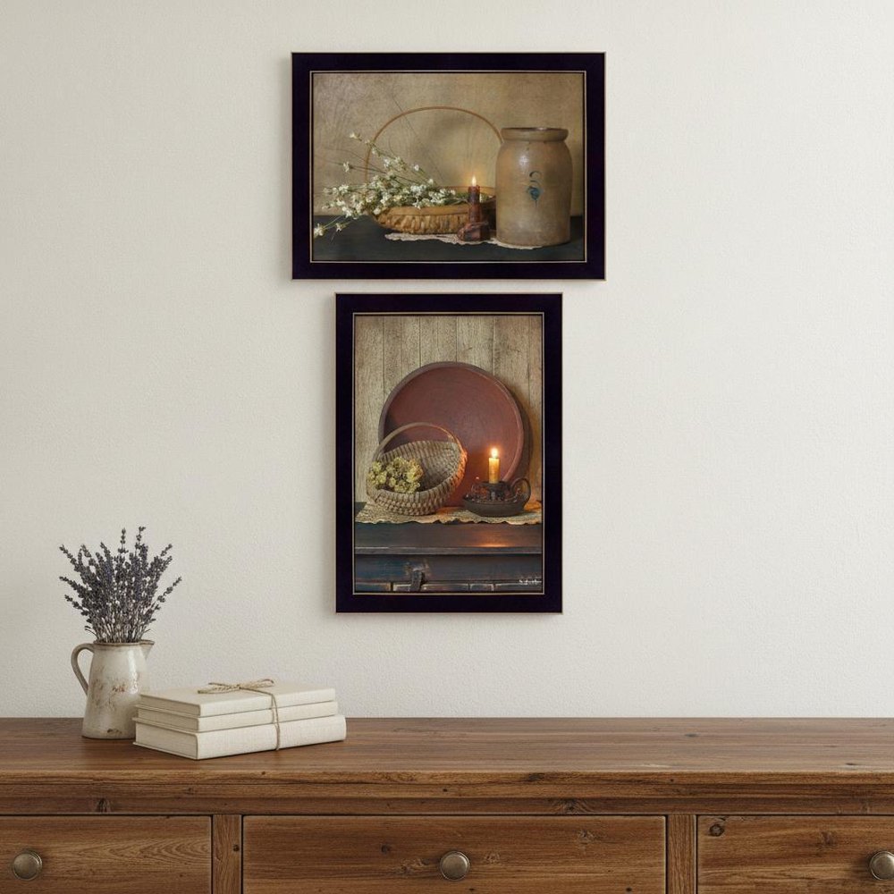 Set Of Two Candle Light and Flowers 3 Black Framed Print Wall Art — view 4