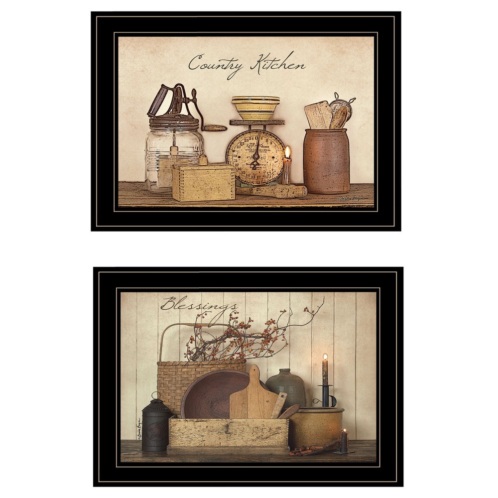 Set Of Two Candlelight and Flowers 2 Black Framed Print Wall Art — view 1