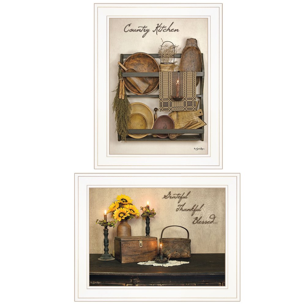 Set Of Two Grateful and Blessed White Framed Print Kitchen Wall Art — view 1
