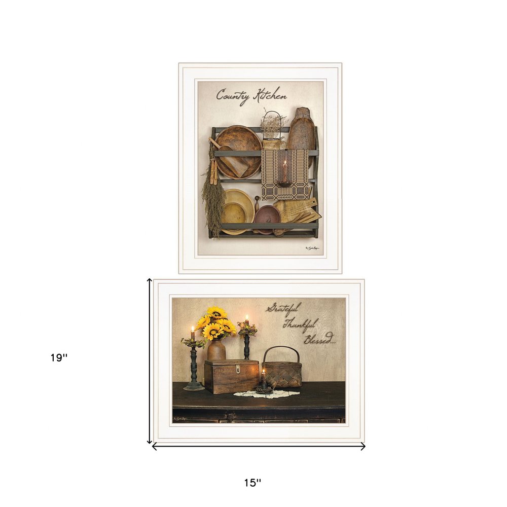 Set Of Two Grateful and Blessed White Framed Print Kitchen Wall Art — view 7