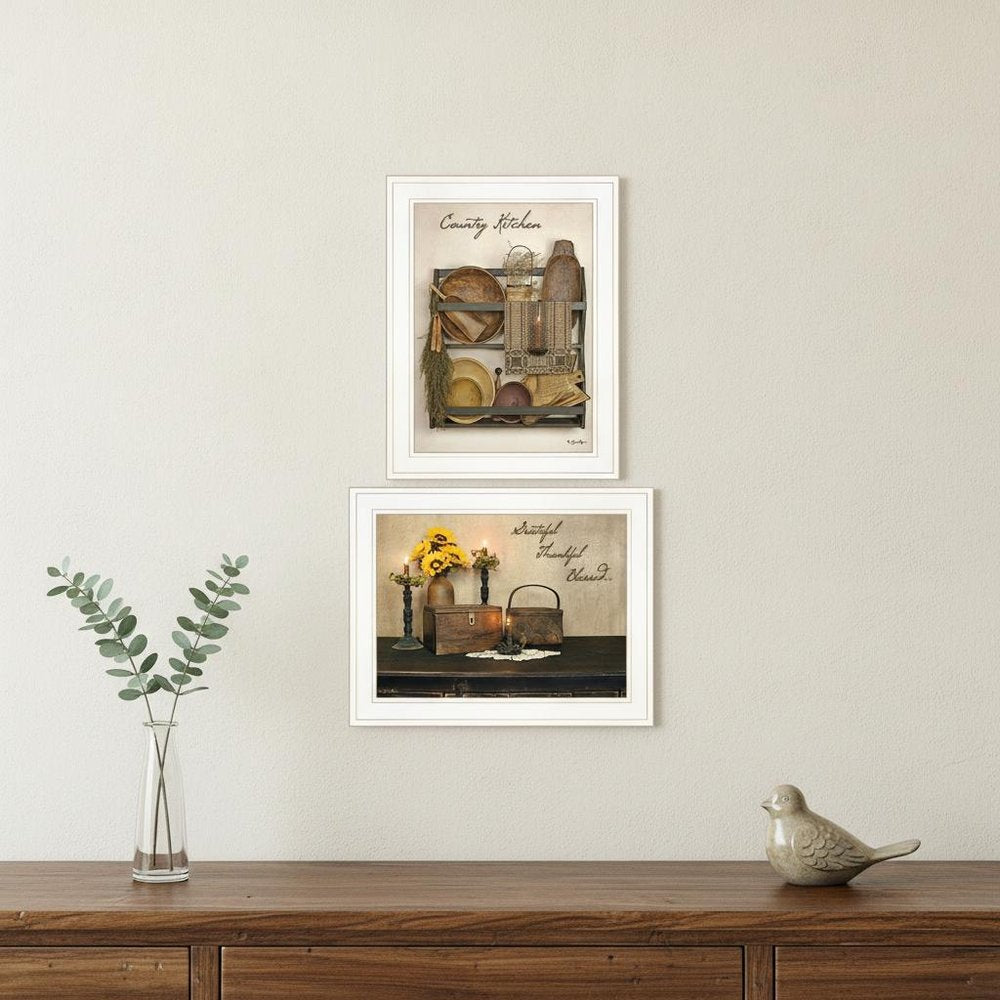 Set Of Two Grateful and Blessed White Framed Print Kitchen Wall Art — view 8