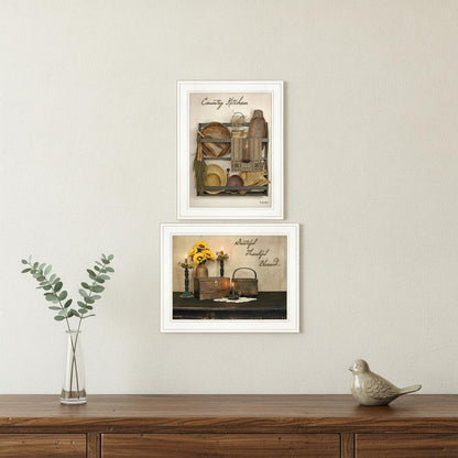 Set Of Two Grateful and Blessed White Framed Print Kitchen Wall Art