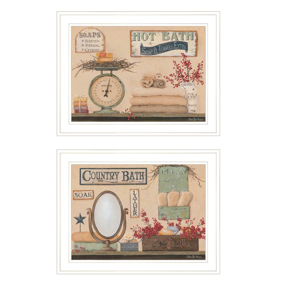 Set Of Two Country Bath III White Framed Print Bathroom Wall Art — view 1
