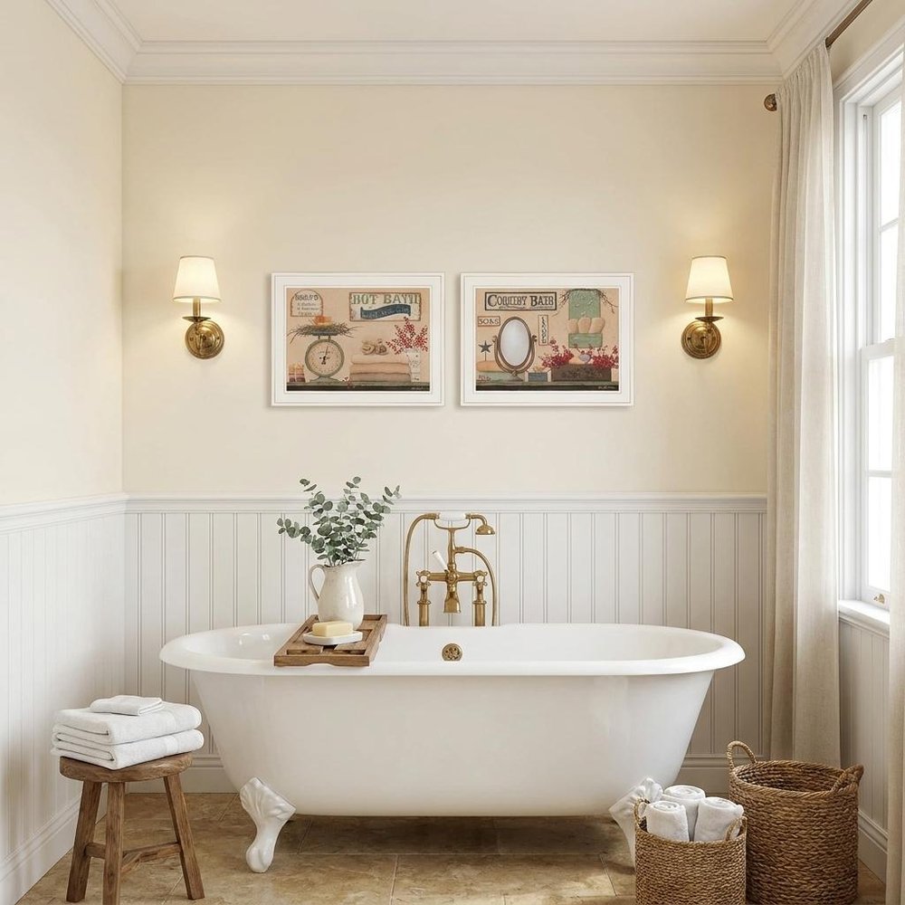 Set Of Two Country Bath III White Framed Print Bathroom Wall Art — view 6