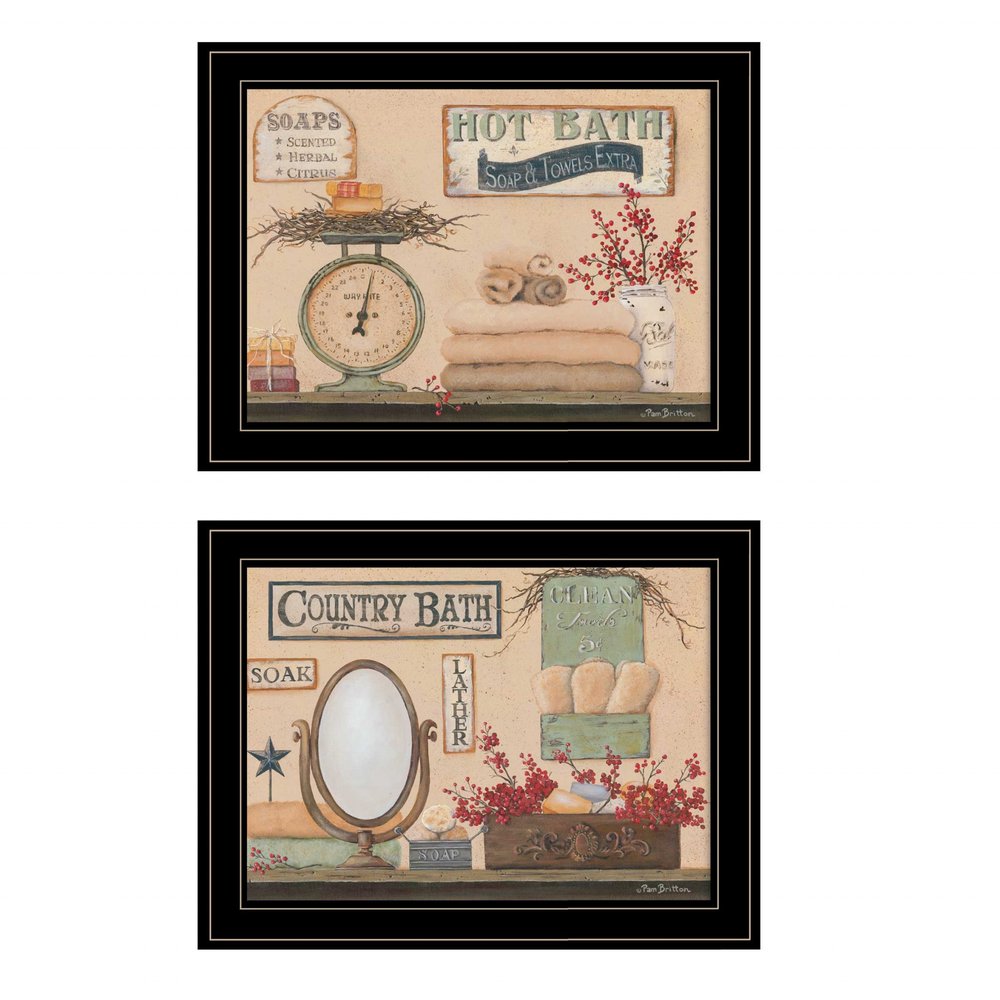 Set Of Two Country Bath III 2 Black Framed Print Bathroom Wall Art — view 1