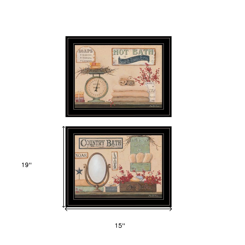 Set Of Two Country Bath III 2 Black Framed Print Bathroom Wall Art — view 3