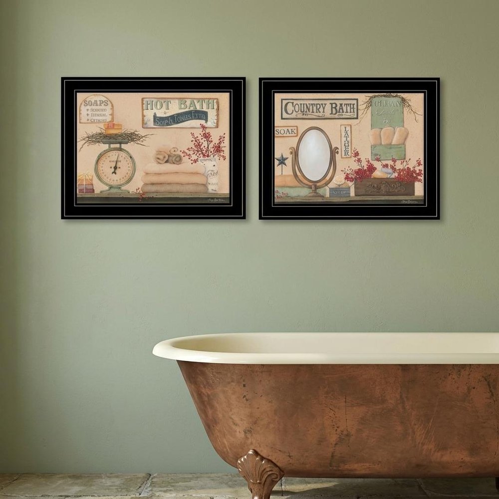 Set Of Two Country Bath III 2 Black Framed Print Bathroom Wall Art — view 4