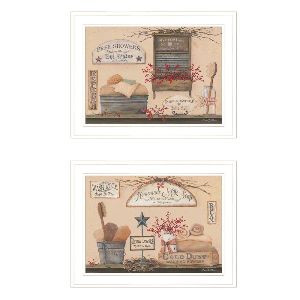 Set Of Two Wash Room White Framed Print Bathroom Wall Art — view 1