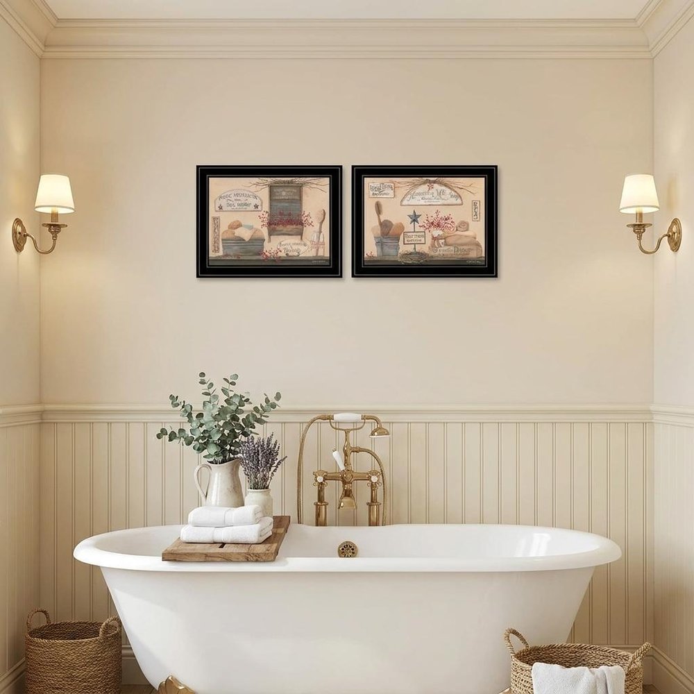 Set Of Two Wash Room 2 Black Framed Print Bathroom Wall Art — view 3