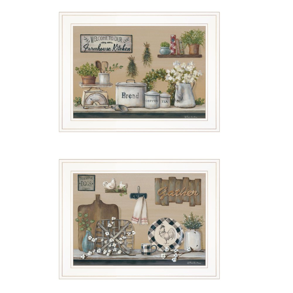 Set Of Two Farmhouse Kitchen 1 White Framed Print Kitchen Wall Art — view 1