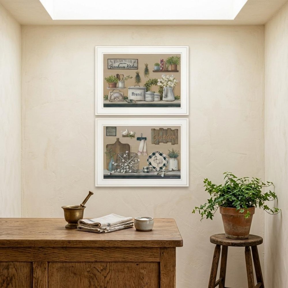 Set Of Two Farmhouse Kitchen 1 White Framed Print Kitchen Wall Art — view 3
