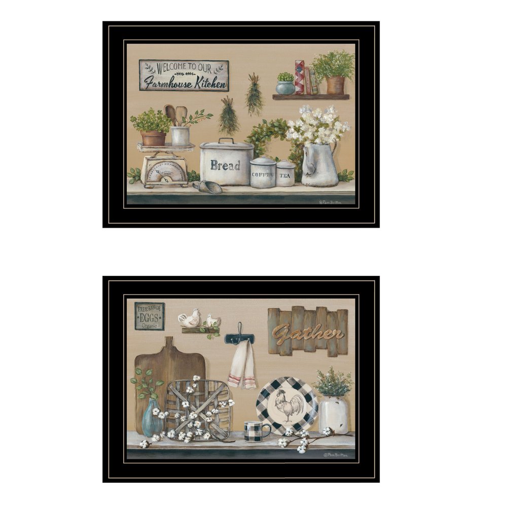 Set Of Two Farmhouse Kitchen 2 Black Framed Print Kitchen Wall Art — view 1