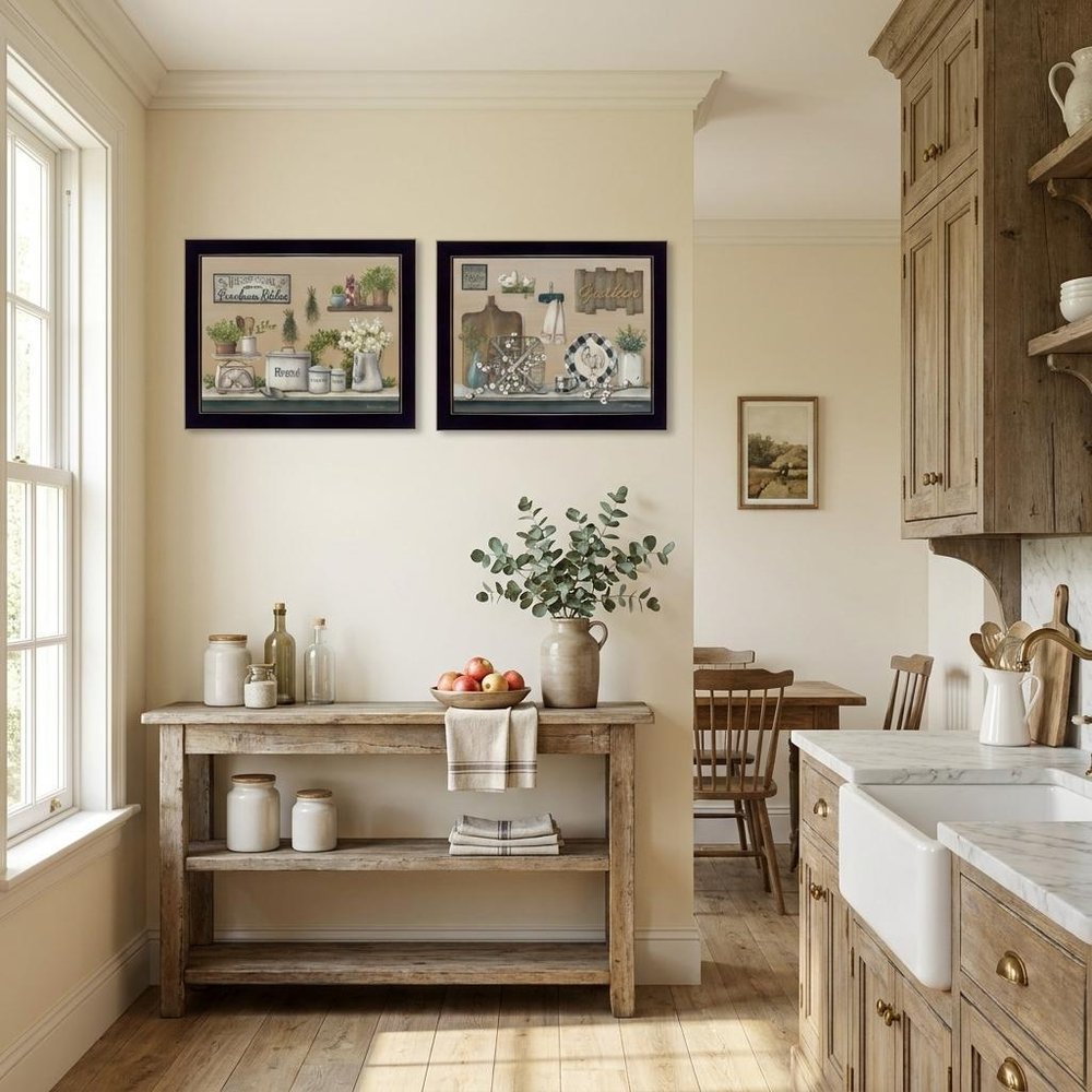 Set Of Two Farmhouse Kitchen 3 Black Framed Print Kitchen Wall Art — view 3