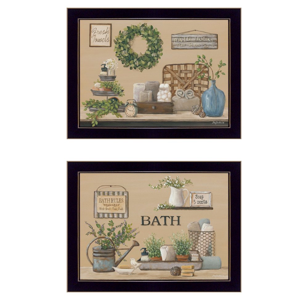 Set Of Two Bath Time 3 Black Framed Print Bathroom Wall Art — view 1