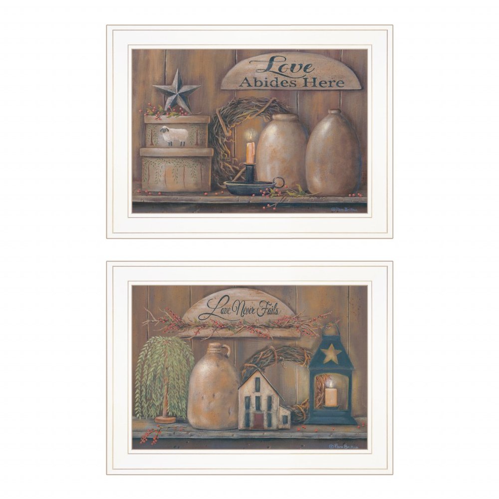 Set Of Two Love Never Fails 1 White Framed Print Wall Art — view 1