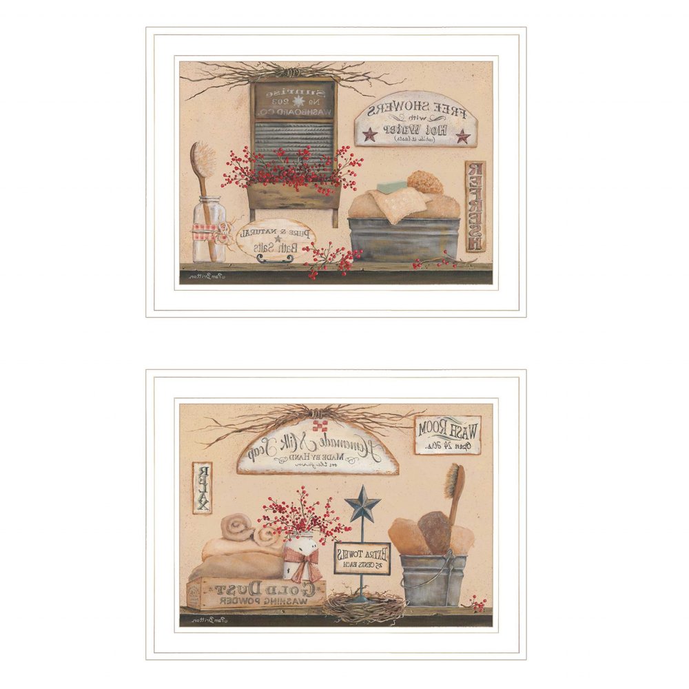 Set Of Two Wash Room 4 White Framed Print Bathroom Wall Art — view 5
