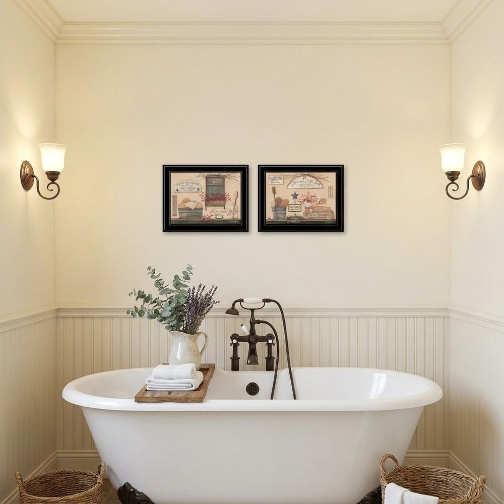 Set Of Two Wash Room 5 Black Framed Print Bathroom Wall Art — view 3