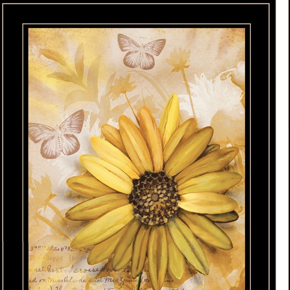 Set Of Two Flowers and Butterflies 2 Black Framed Print Wall Art — view 3