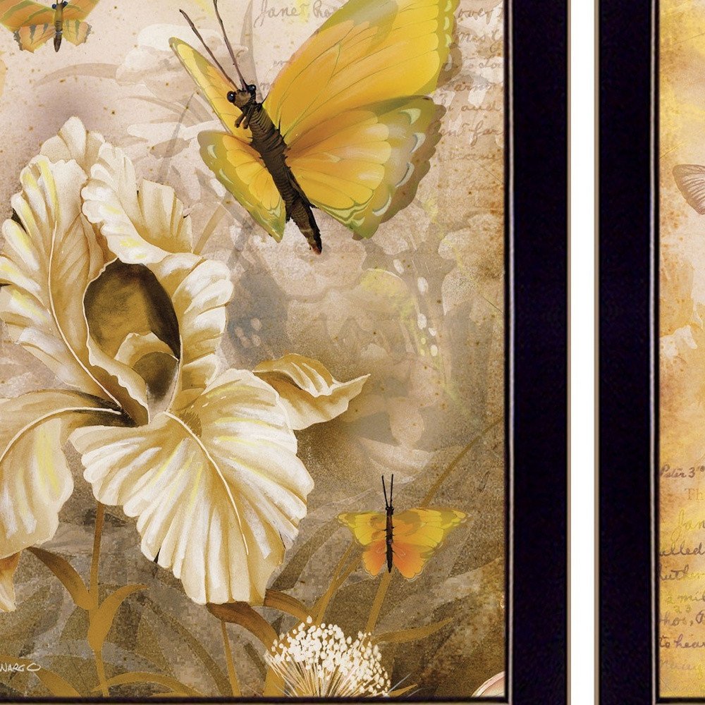 Set Of Two Flowers and Butterflies 3 Black Framed Print Wall Art — view 7