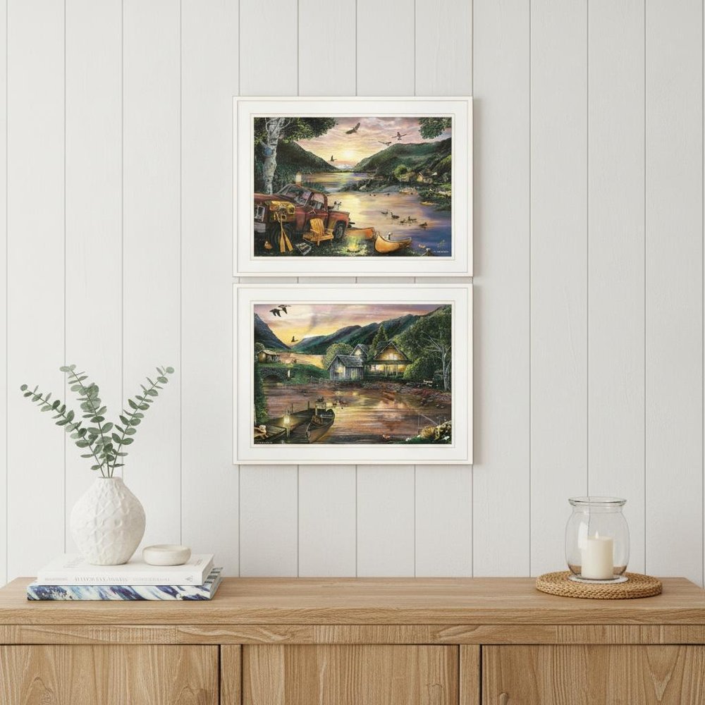 Set Of Two Lakefront Camping 1 White Framed Print Wall Art — view 3