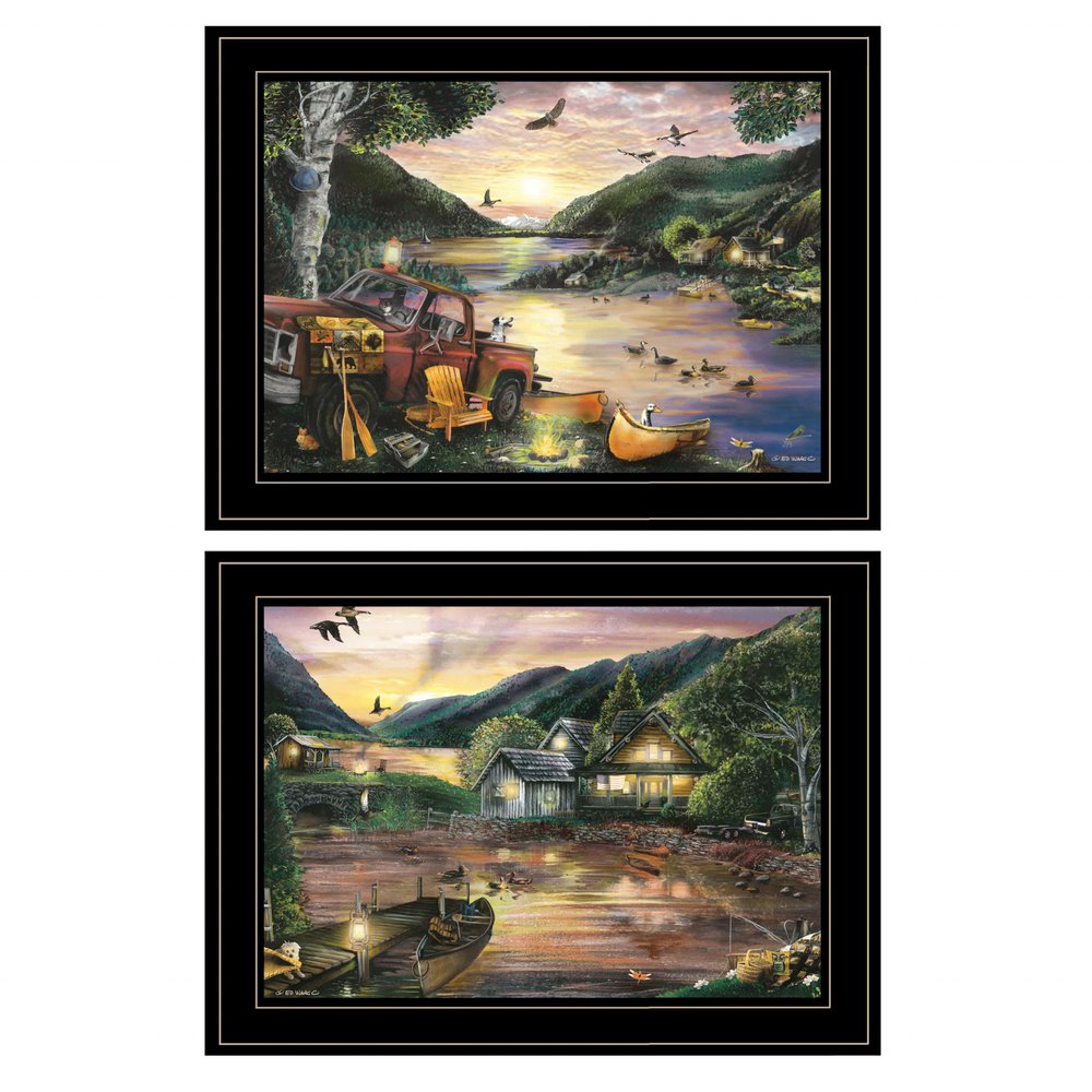 Set Of Two Lakefront Camping 2 Black Framed Wall Art — view 1