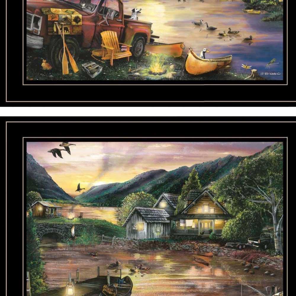 Set Of Two Lakefront Camping 2 Black Framed Wall Art — view 3