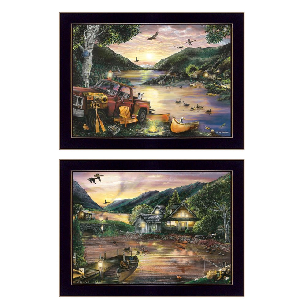 Set Of Two Lakefront Camping 3 Black Framed Print Wall Art — view 1