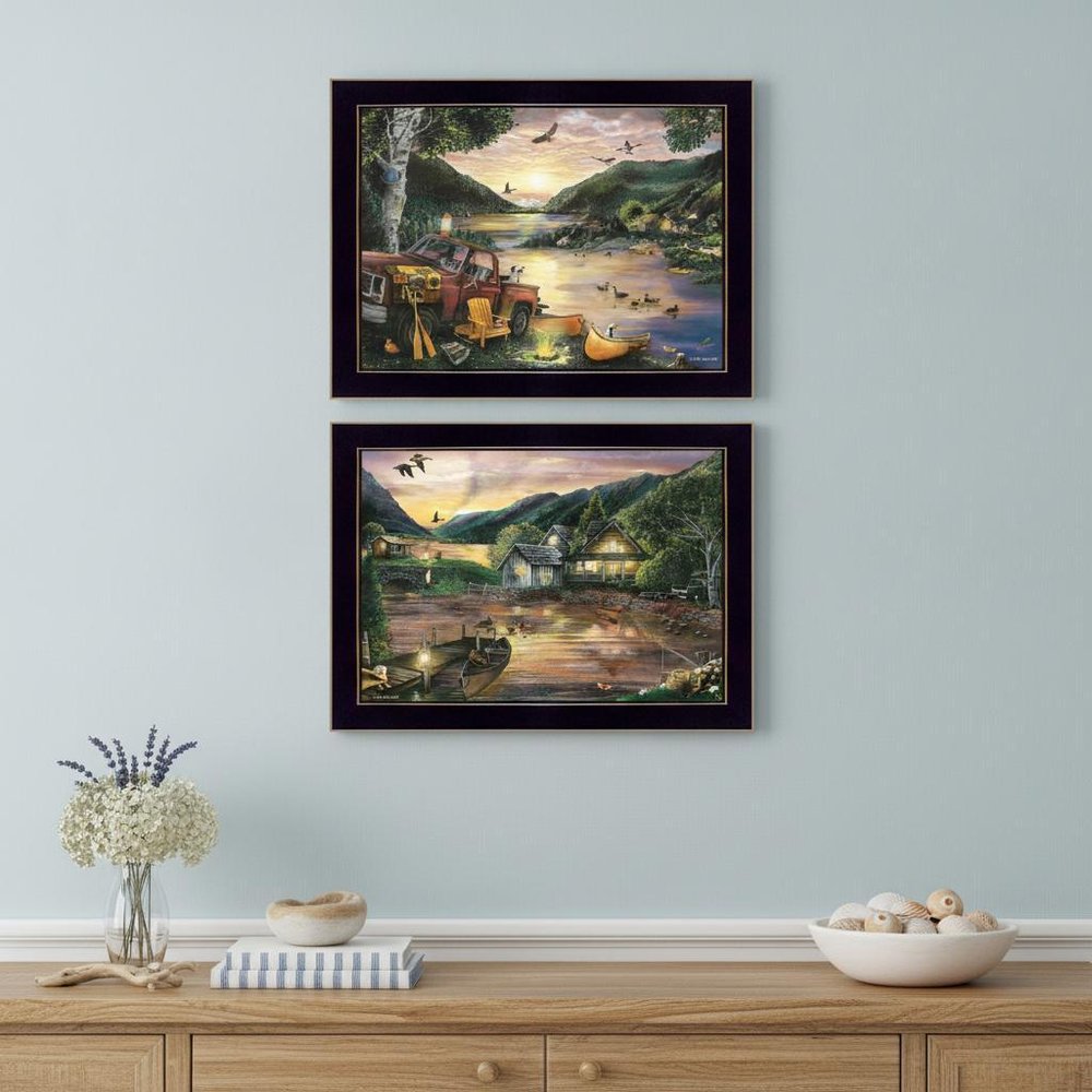 Set Of Two Lakefront Camping 3 Black Framed Print Wall Art — view 3