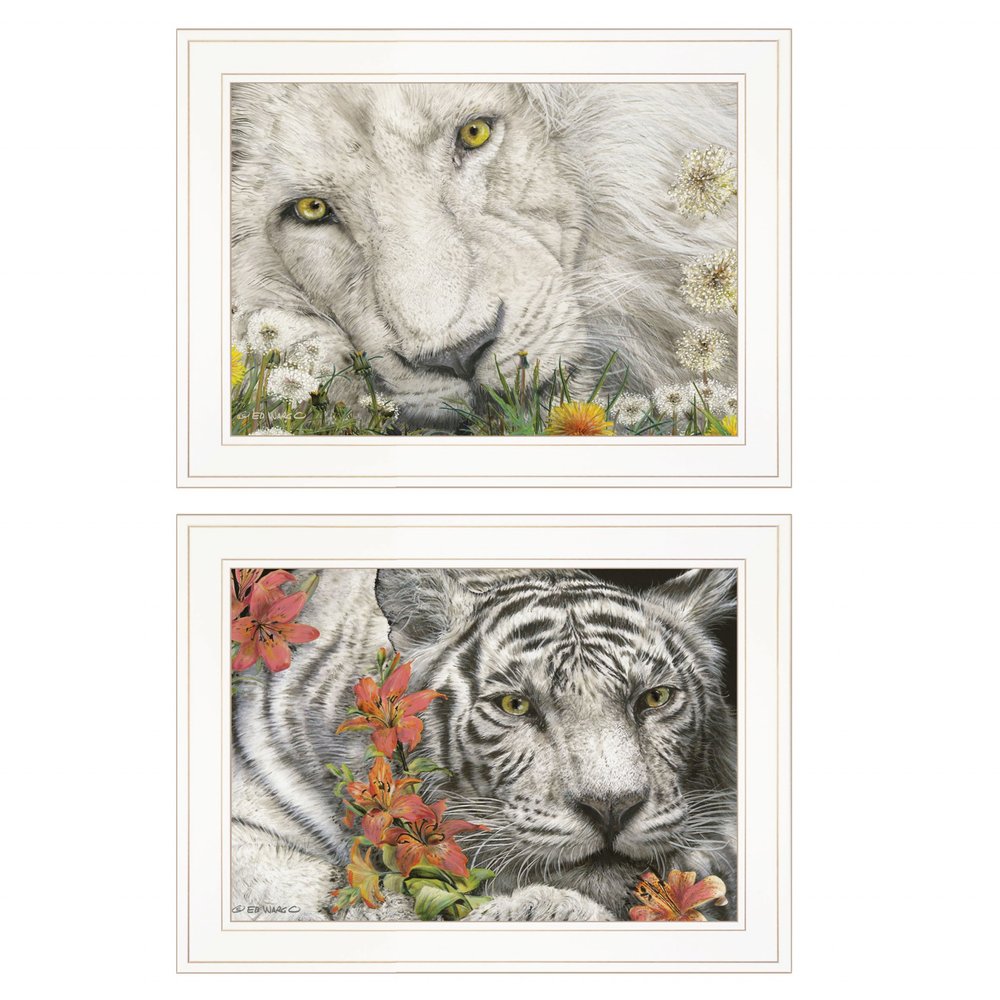 Set Of Two Tiger Lily Dandy Lion 1 White Framed Print Wall Art — view 1